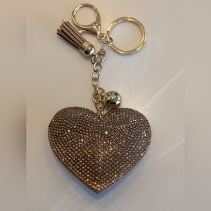 BN Tan Crystal Heart Bag Charm Keychain